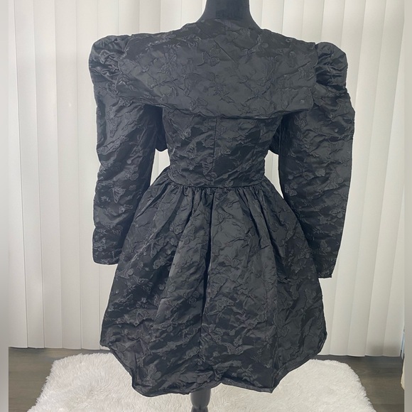 SISTER JANE Grange Jacquard Mini Dress Long Sleeve Rhinestone Buttons Black - Picture 8 of 14